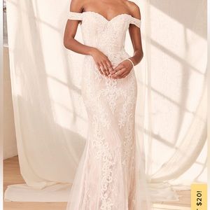 Lulus Promised Love White Beaded Lace Off-the shoulder Maxi Dress